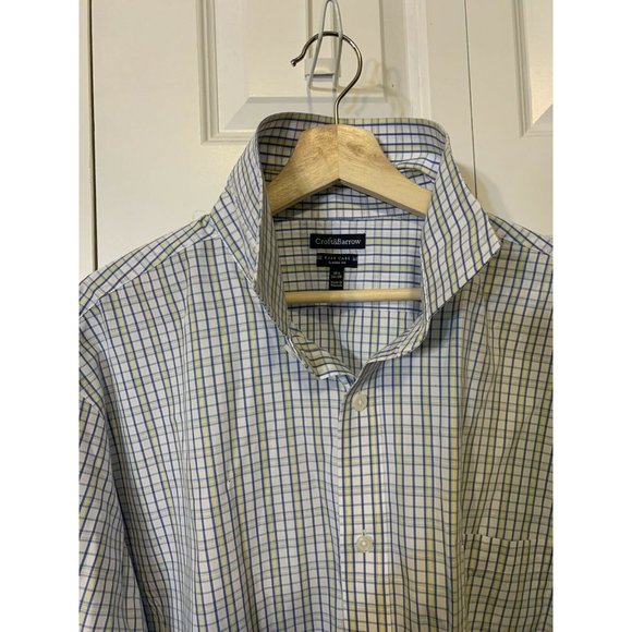 Croft‎ & Barrow Men’s Sz 18 1/2 33/35 Button Shirt Long Sleeve Plaid Blue Yellow - Picture 8 of 9